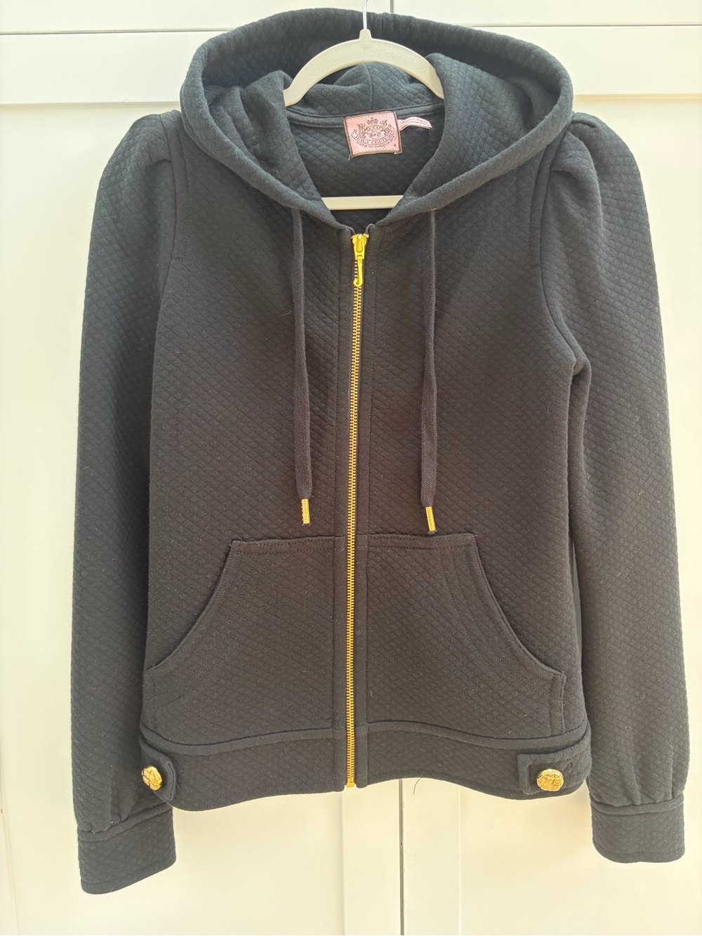 Y2K-Era Juicy Couture Black Quilted Gold Hardware Zip Hoodie M